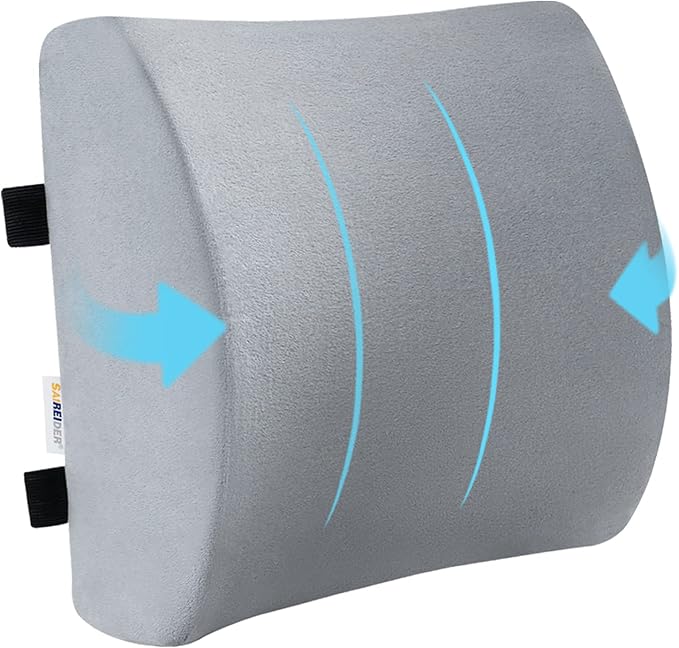 SAIREIDER Lumbar Pillow, Memory Foam Office Chair Back Support Pillows Back Pain Relief Improve Posture, Lumbar Support Pillow for Car、Gaming Chair、 Home Chair, Double Adjustable Straps(Grey) by SAIREIDER
