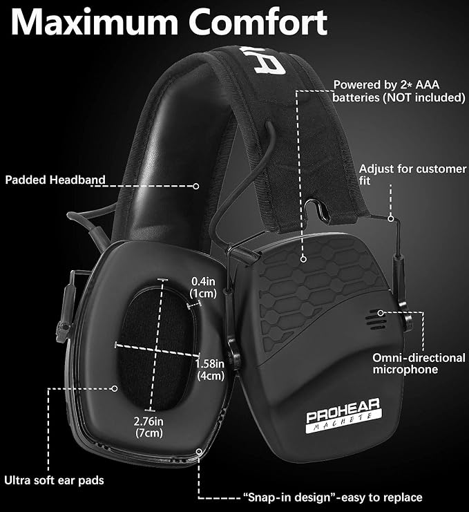 PROHEAR 030 2 Pack Bluetooth 5.4 Electronic Shooting Ear Protection Earmuffs with Foam Ear Pads-Black - Image 6