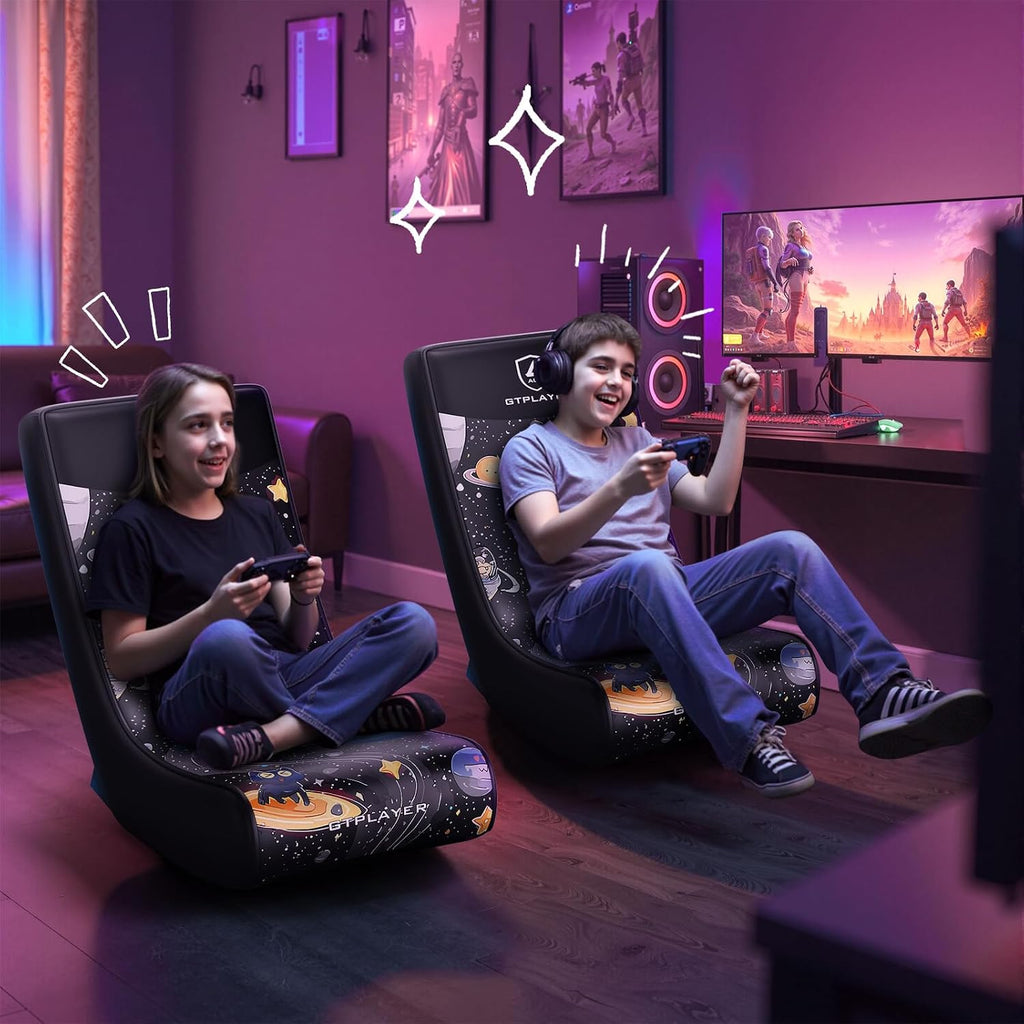 GTPLAYER Gaming Floor Rocking Chair – Rocker Floor Game Chair with Angle Limiter, Compact & Lightweight Game Seat, Black Galaxy Patterned - Image 4