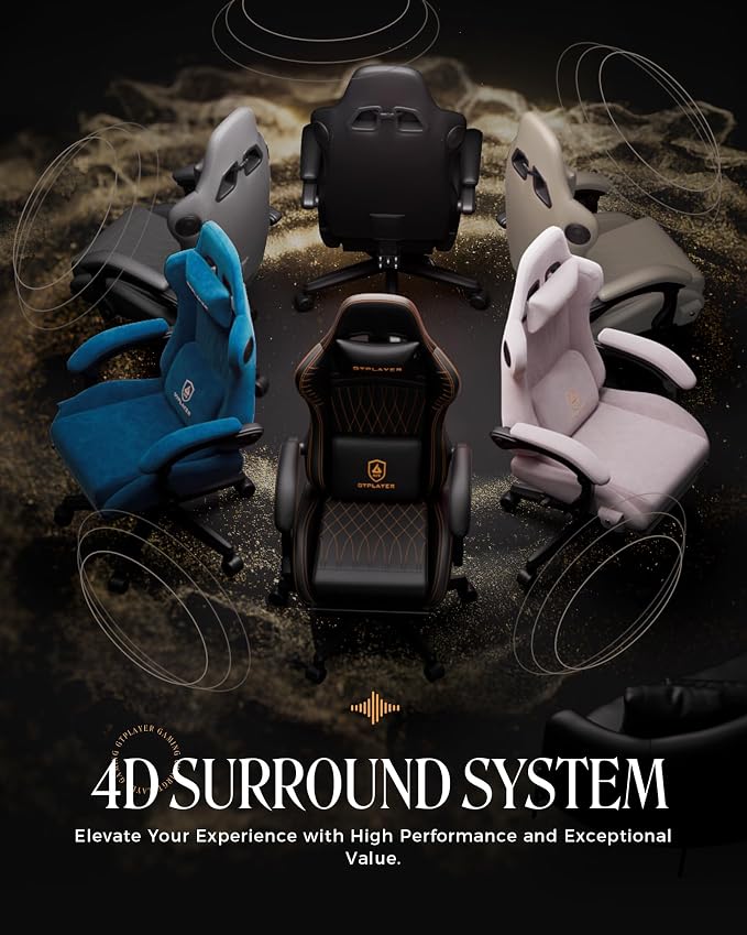 GTPLAYER Gaming Chair with Speakers, Video Game Chairs with Footrest, PC Gamer Chairs for Adults - Padded High Back Ergonomic Reclining Silla Gamer, Linkage Armrest, Ace Pro, Black & Orange Stitch - Image 4