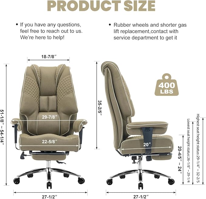 EXCEBET Big and Tall Executive Office Chair 400lbs Wide Seat, Mesh Green | Wide seat for extra comfort, Retractable footrest, 135° reclining, Lumbar support, Breathable mesh,Ergonomic high back design - Image 2
