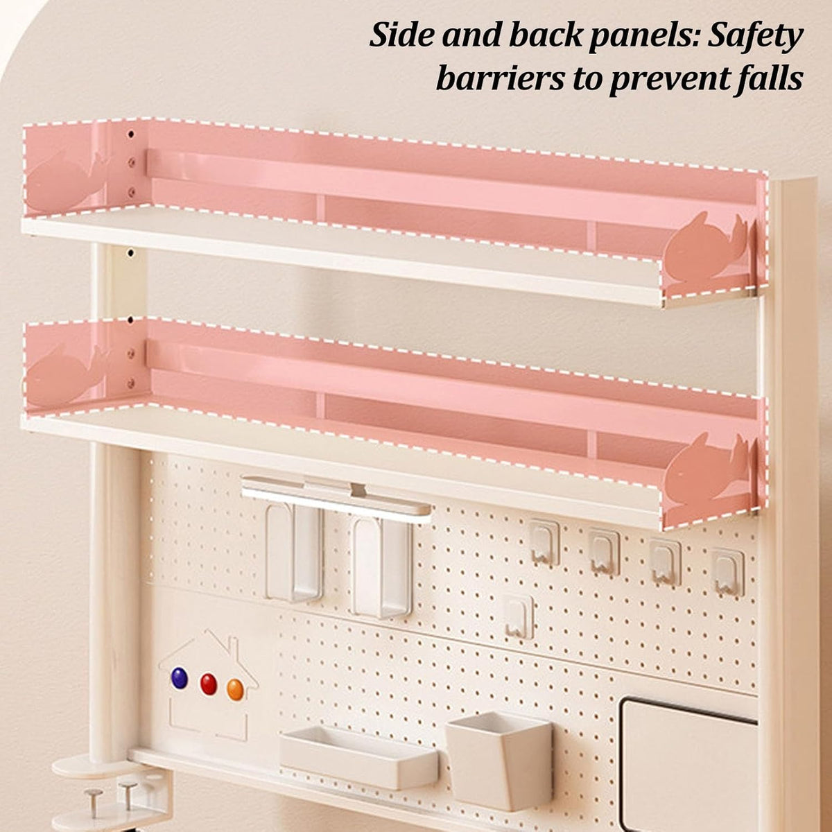 Metal Desktop Bookshelf with Pegboard, Clamp on Desk Organizer Shelf, Multi-Tier Desktop Hutch for Dorm Room, Countertop Storage Display Rack, Desktop Bookcase for Study Offices - Image 7