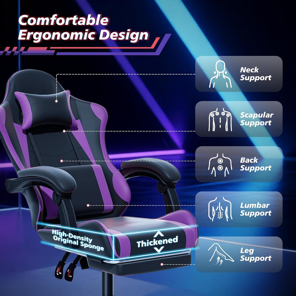 Magshion Video Gaming Computer Chair with Footrest, Purple - Image 5