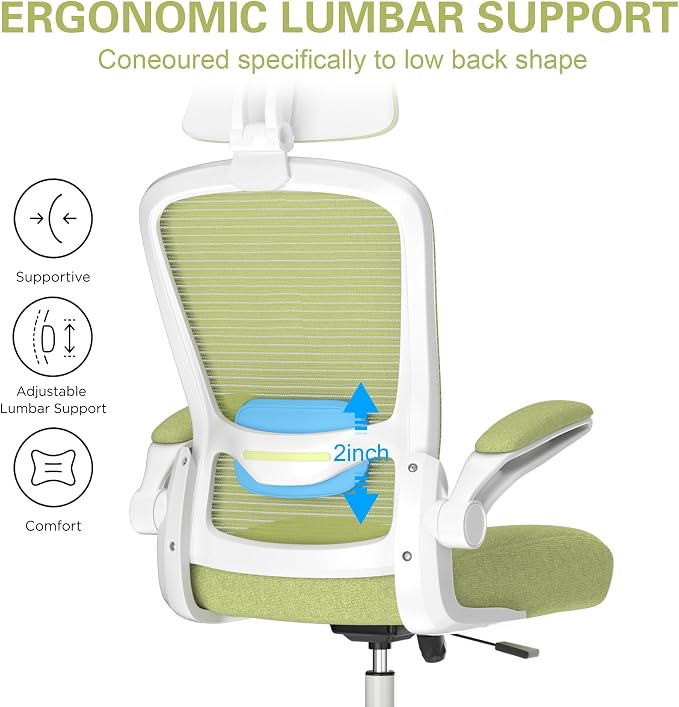 Mimoglad Office Chair, High Back Ergonomic Desk Chair with Adjustable Lumbar Support and Headrest, Swivel Task Chair with flip-up Armrests for Guitar Playing, 5 Years Warranty - Image 4