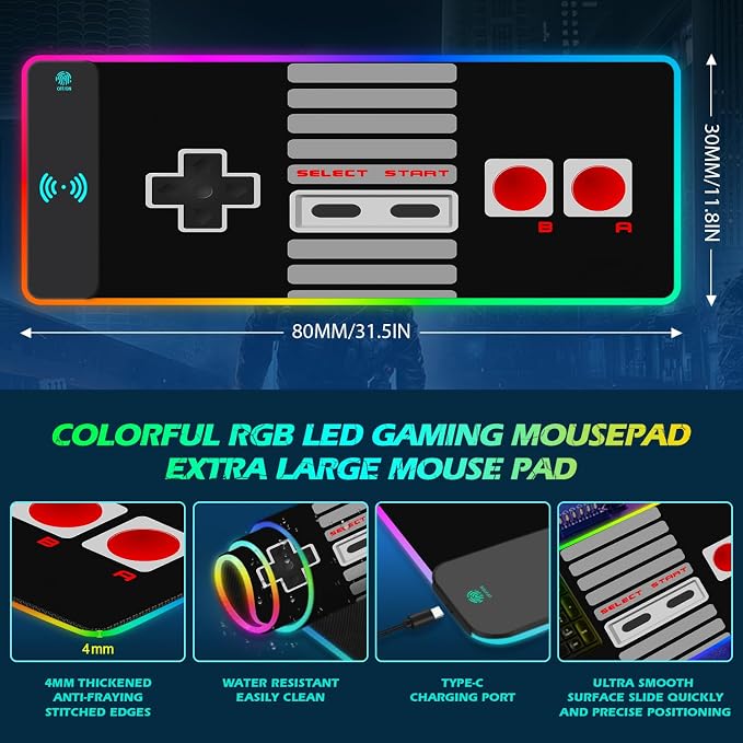 ToLuLu RGB Wireless Charging Gaming Mouse Pad, 7.5/10/15W LED Mouse Pad | Computer Keyboard Mat 10 Light Modes Mousepad, 800x300x4MM Extended Large Big Desk Pad Desk Mat, Game Console Buttons Black - Image 7