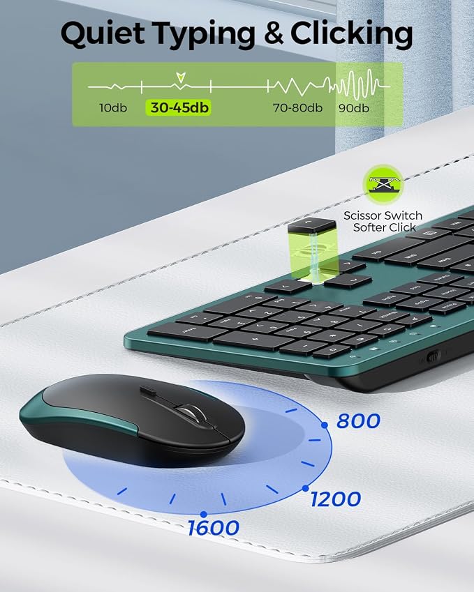 seenda Wireless Keyboard and Mouse Combo, Slim Full-Size Design | Quiet typing and mouse clicks, 2.4G USB receiver, Adjustable DPI mouse, Compatible for Windows PCs/laptops, Green - Image 4