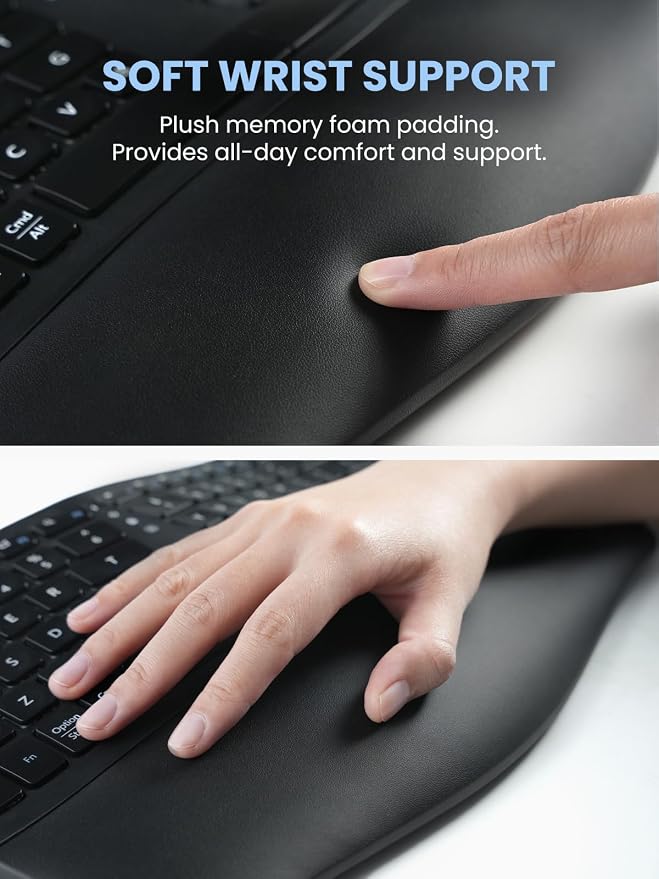 Perixx PERIDUO-606II 2-in-1 Wireless Compact Ergonomic Keyboard with Portable Vertical Mouse - Adjustable Palm Rest Stand - Quiet Keys & Clicks - US English - Image 4