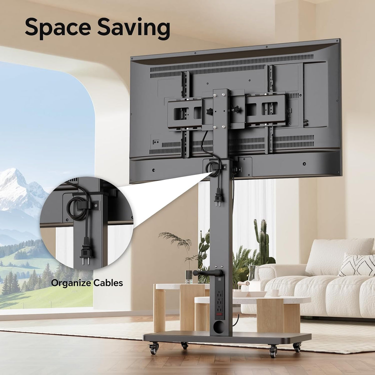 Mobile TV Stand for 32-75inch TVs with Power Outlet TV Cart with Wheels - Image 8