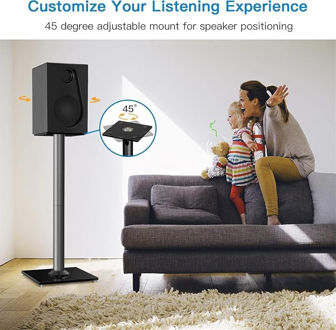 PERLESMITH Universal Floor Speaker Stands for Surround Sound up to 22 lbs | Bookshelf Speaker Stand 27.56‘’, 45° adjustable top plate, tool-free assembly, cable management, rubber isolation pads - Image 7