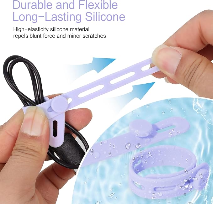 Donruby 24Pcs Silicone Cable Ties, Reusable Cord Organizer Straps, Purple | Adjustable, Multipurpose, 5.12" High-Elasticity Cord Wraps for Bundling Electronics, Home Office Travel Essentials - Image 4