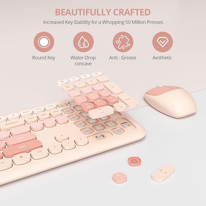 Surmen Cute Colorful Keyboard and Mouse Wireless Silent, Full-Size Retro Typewriter Wireless Quiet Slim Keyboard Low-Noise 2.4GHz for Computer, Desktop, Laptop(6-Diary Beige) - Image 3