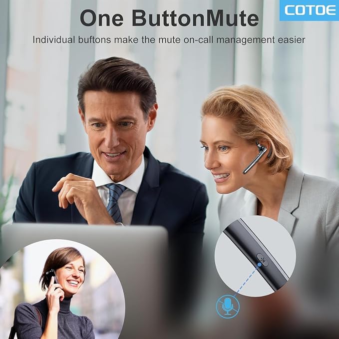 Bluetooth Headset with 72-Hour Talk Time & 500mAh Charging Case, Bluetooth V5.3 Headset with Noise Cancelling Mic – Wireless Earpiece Hands-Free Headphones for Office Trucker Driving Business,Black - Image 4