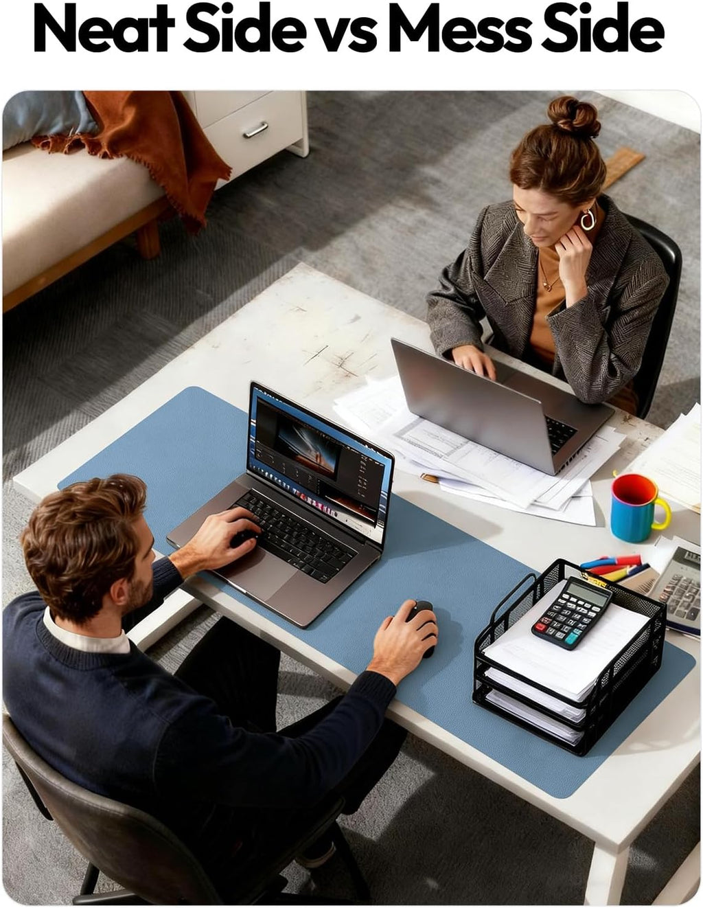 YSAGi Leather Desk Protector, Office Mat, Large Mouse Mat, Non-Slip PU Leather Blotter, Laptop Desk Mat, Waterproof Writing Pad for Office and Home(Blue, 40" x 24") - Image 6