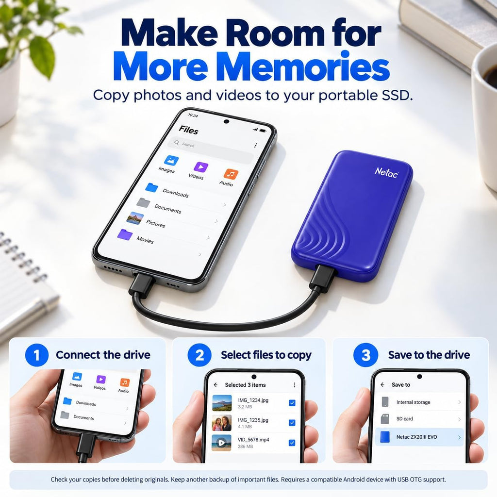 Netac ZX20III EVO 256GB Portable SSD, Up to 550MB/s Read and 500MB/s Write, USB 3.2 Gen 1 USB-C External Solid State Drive, 34g Compact ABS+PC Design for Phone, PC - Image 4