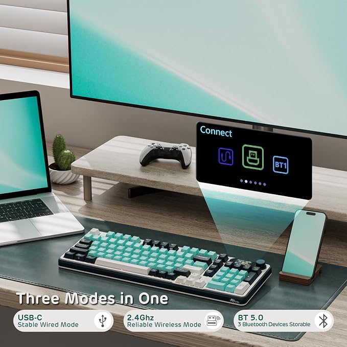 RK ROYAL KLUDGE S98 Wireless Mechanical Keyboard w/Smart Display & Knob | 96% Top Mount RGB Gaming Keyboard BT/2.4G/USB-C, Hot Swappable, Cushioned 5-Layer Noise Dampening, Massive Battery, 98 Keys - Image 2