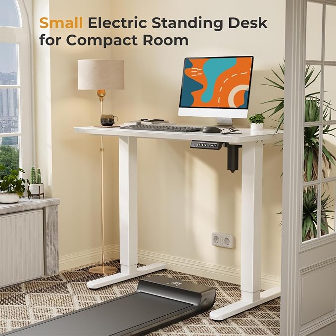 JOY worker Electric Glass Standing Desk, 35" Small Drafting Table on Wheels | 35" x 20" White Height Adjustable Desk with Memory Controller, Rolling Sit Stand Computer Workstation for Drawing Walking Pad - Image 5
