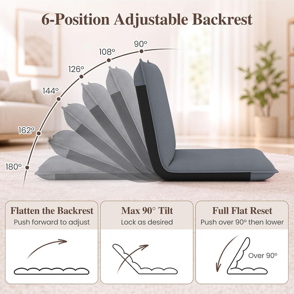 Giantex 2-Pack Floor Chair with 6 Adjustable Position, Metal Frame, Grey - Image 4