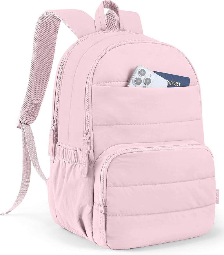 Uselike Travel Backpack for Women, 15.6 Inch Laptop Backpack, Quilted College Bookbag, Cute Work Backpacks, Water Resistant (Light Pink) by Uselike