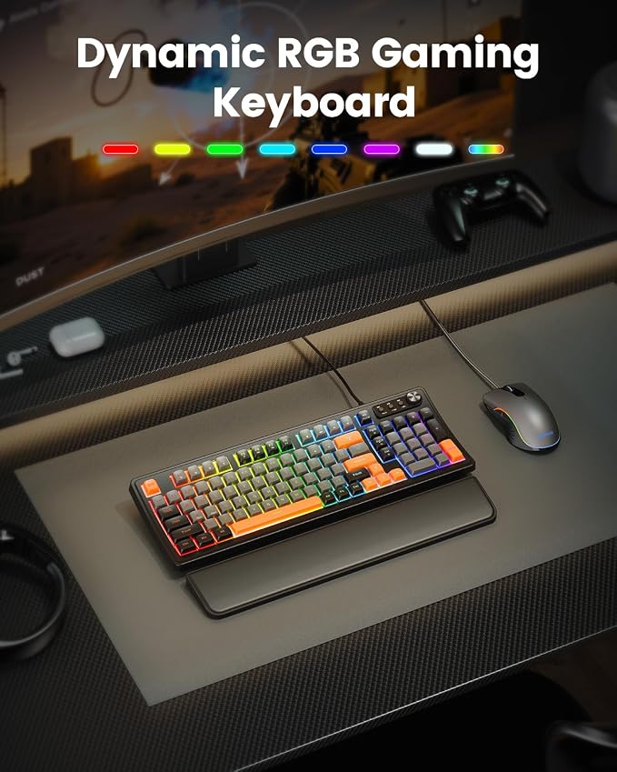 SABLUTE Gaming Keyboard and Mouse, Quiet Membrane with RGB Backlit | PC Gaming Keyboard with Multimedia Knob, Anti-Ghosting, Ergonomic Wrist Rest & 3200 DPI Mouse for Gamer/Office - Image 2