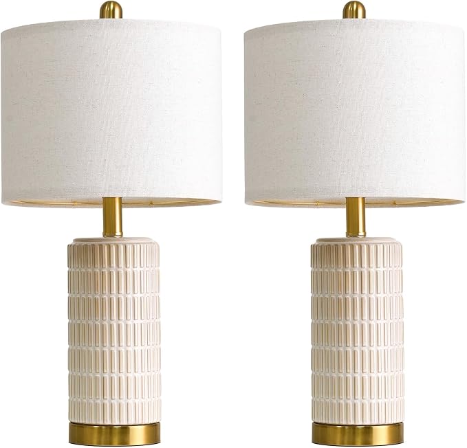 PoKat Small Bedside Table Lamps with USB Ports for Bedroom, 21.5'' White Nightstand Lamps for Night Stands, Modern Ceramic Bedroom Lamps for Living Room End Table, White and Beige - Image 6