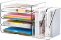 DCA 4 Tier Clear Desk Organizer, Letter Tray with 2 Magazine Holders | Stackable Desktop File Storage | Documents, Books & Supplies | Office & Home | Large Capacity by DCA