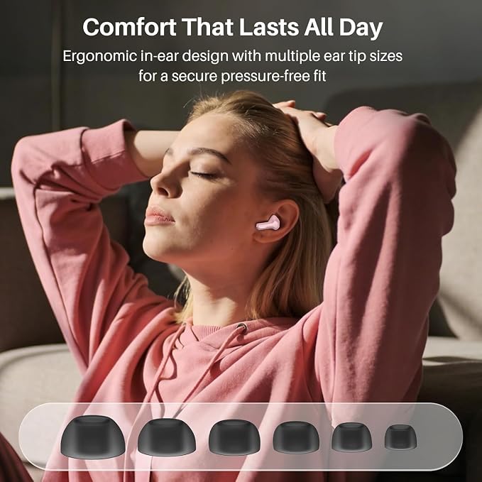 TOZO Hybrid Active Noise Cancelling in Ear Wireless Earbuds, 68H Playtime | 6 Mics AI Clear Calls, LED Display, 32 Preset EQs App, Bluetooth 5.3 Headphones, IPX8 Waterproof, Comfort Fit Ear Buds Pink - Image 7