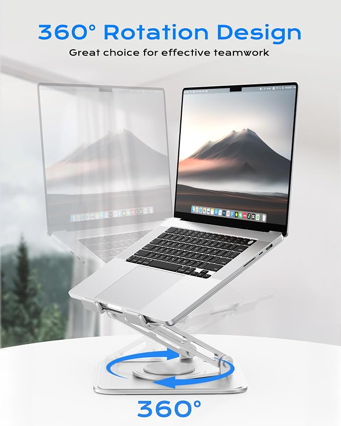 LOXP Adjustable Laptop Stand, Computer Stand with 360 Rotating Base | Ergonomic Laptop Riser Mount for Desk Foldable Protable Computer Desk Fits with MacBook Pro Air - Image 2