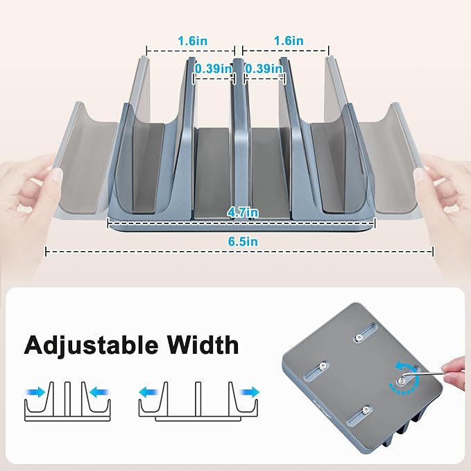 JARLINK 4-in-1 Adjustable Vertical Laptop Stand, Aluminum Holder, Grey | Space-Saving Aluminum Laptop Holder, Compatible with All MacBook, Surface, Chromebook, Phone, and Gaming Laptops. - Image 2