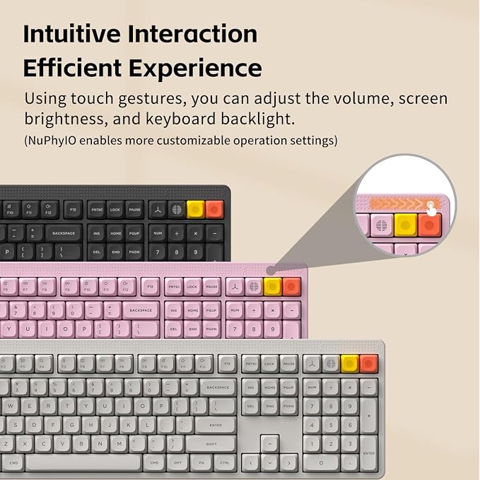 NuPhy Node100 Wireless Mechanical Keyboard, Hot Swappable Custom Bluetooth Keyboard, 109 Keys Computer Gaming Keyboards, Supports Touch Gestures, PBT Keycaps, RGB Backlit, Bluetooth/2.4GHz/USB-C - Image 5