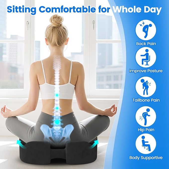 Seat Cushion, Non-Slip Memory Foam Chair Cushion for Taibone, Grey/Large | Chair Pillow with Handles for Car Office Chair, Tailbone/Sciatica Easing& Post-Surgery Recovery Chair Cushion - Image 5