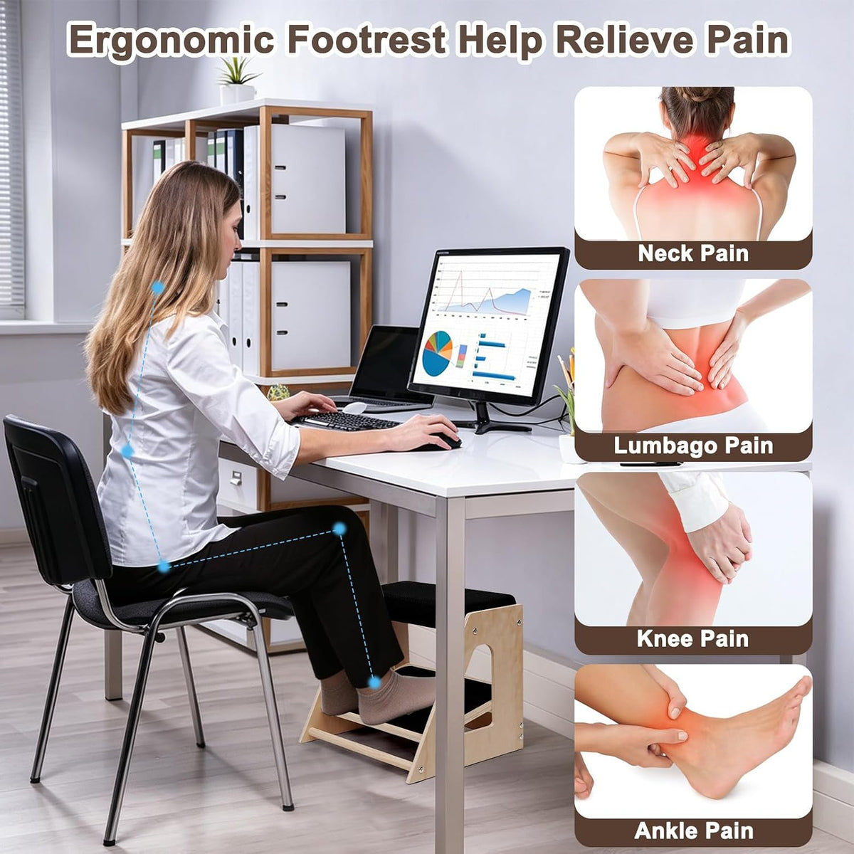 Natheeph Foot Rest Under Desk, Ergonomic Foot Stool with Massage, 4 Height - Image 2