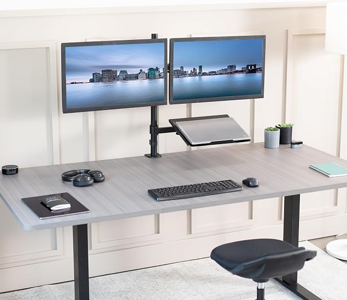 VIVO Laptop and Dual 13 to 27 inch LCD Monitor Stand up Desk Mount, Tall Adjustable Stand, Fits Laptops up to 17 inches, Black, STAND-V012J - Image 2