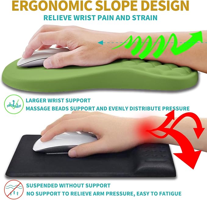 Hokafenle 2 in 1 Ergonomic Mouse Pad Wrist Support & Wrist Rest for Computer Keyboard Set, with Relieve Carpal Tunnel Pain Massage Bulge and Full Memory Gel Design (2In1 Set, Grass Green) - Image 5