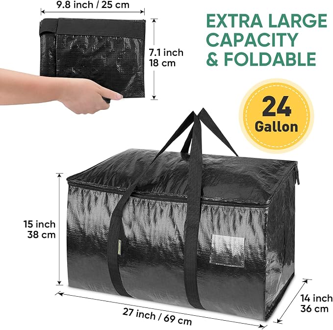 BALEINE 8-Pack Oversized Moving Bags with Reinforced Handles, Heavy-Duty Storage Tote for Clothes, Moving Supplies (Black, 8-Pack) - Image 2