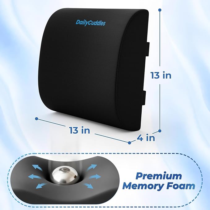 Lumbar Support Pillow, Ergonomic Back Cushion for Office Chair, Black/Large | Memory Foam Back Pillow with Adjustable Strap for Long-Hour Sitting , Gaming Chair, Back Support for Pain Relief - Image 2