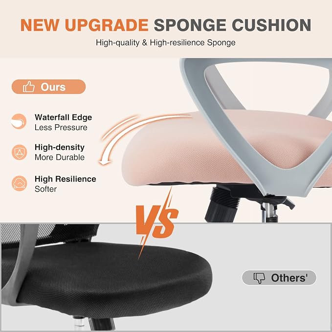 Sweetcrispy Ergonomic Home Office Desk Chair, Managerial Executive Chair | Mid-Back, Comfortable Armrests and Lumbar Support, 360° Rolling Wheels, Bedroom Study Room, Pink - Image 5