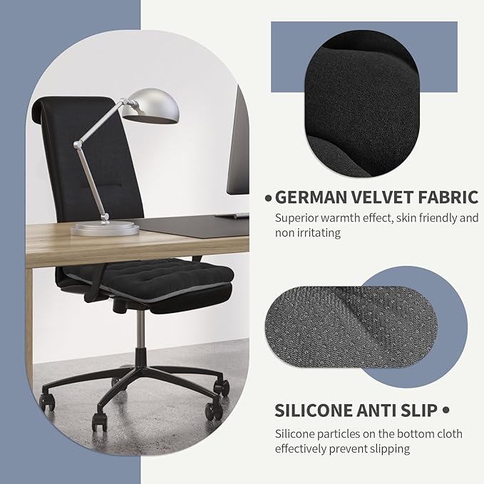 BUYUE Good Support Office Chair Cushion Padded, Soft Velvet Comfortable Non-Slip Seat Cushion for Computer Desk Kitchen Chair (1 Count, Black) - Image 4