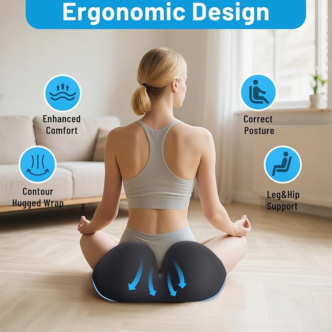 Memory Foam Seat Cushion, Ergonomic Office Chair Cushion for Long Sitting | Curved Tailbone Support Cushion for Car, Desk Chair and Wheelchair, Coccyx Comfort Pad with Breathable Cover, Gray - Image 6