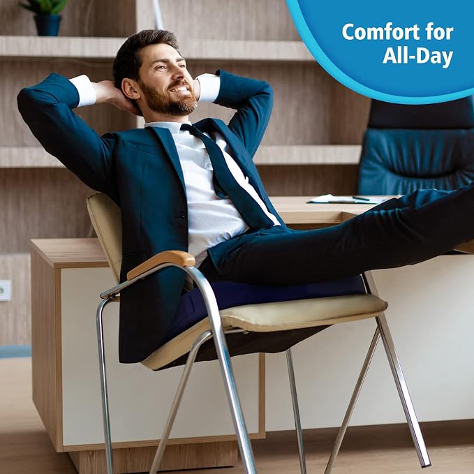 CloudBliss Gel Memory Foam Seat Cushion for Long Sitting, X-Large, Blue | Gel Chair Pad for Tailbone, Coccyx, Sciatica , Soft Suede Cover, Non-Slip , Washable Mesh, for office, home, car - Image 7