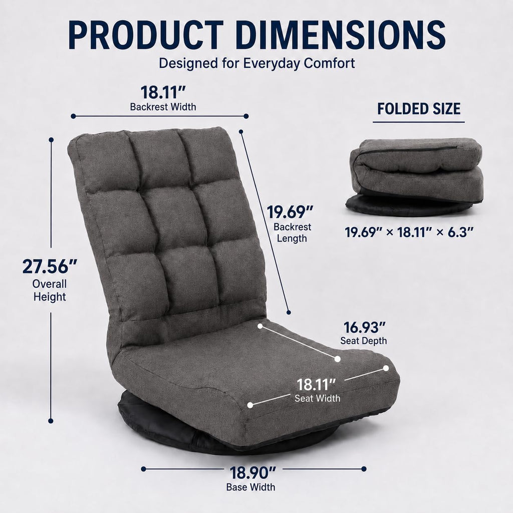 Swivel Floor Chair for Teens，Multipurpose Gaming Chair Rocker for TV, Reading, Playing Video Games Lumbar Support, Adjustable Foldable Backrest,Brown - Image 2