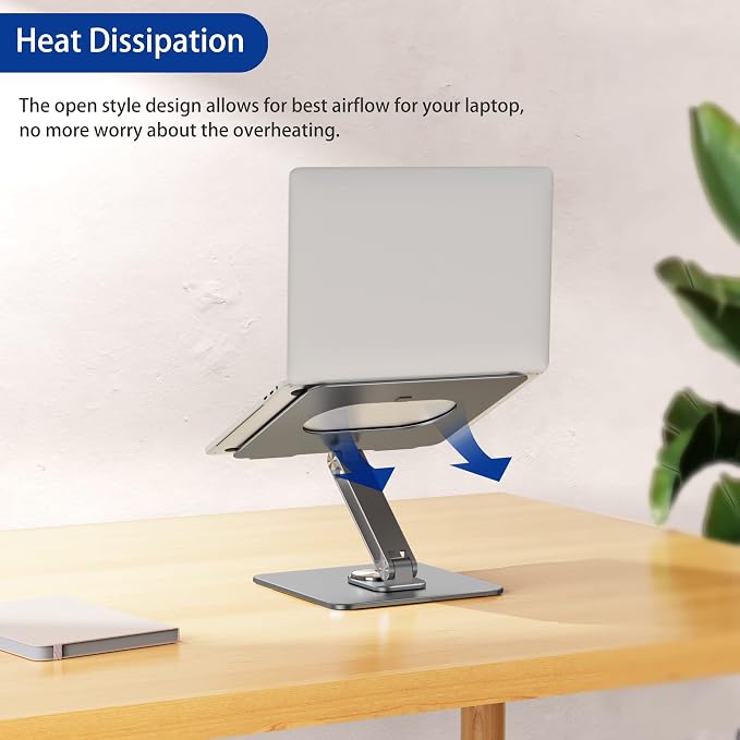 BESIGN LSX7 Laptop Stand with 360 Rotating Base, Ergonomic Adjustable Notebook Riser, Foldable Computer Holder Compatible with 10-15.6" Laptops (Gray) - Image 6