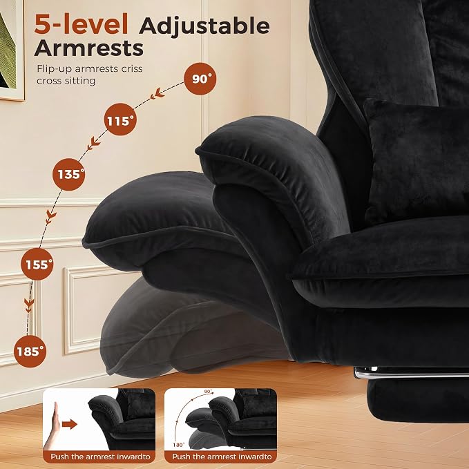 GTPLAYER Big and Tall Office Chair,Executive Ergonomic Computer Gaming Chair with Foot Rest,Flip Armrests for Pets & Extra Space,Soft Velvet Wide Seat Reclining Desk Chair,Black - Image 8