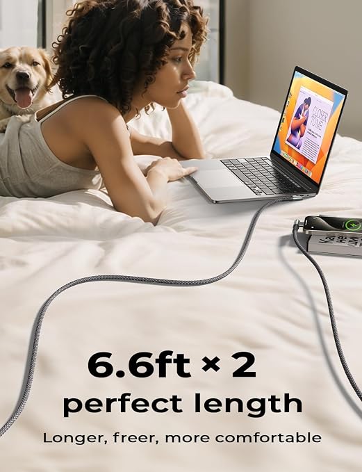 AINOPE 240W USB C to USB C Cable (6.6ft 2Pack Chubby USB C) USB C to USB C Fast Charging Cable, Right Angle USB C Charger Cable for iPhone16 Charger Cord, MacBook Pro, iPad, Samsung Galaxy S25 - Image 7