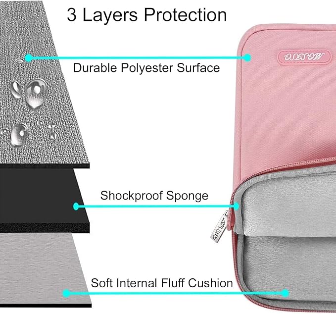 MOSISO Laptop Case 16 inch, 15-15.6 inch Laptop Sleeve Bag with Pocket | Compatible with MacBook Pro 16 M5 M4 M3 M2 M1, HP Acer Dell Lenovo ASUS, Polyester Vertical Computer Bag, Pink - Image 3