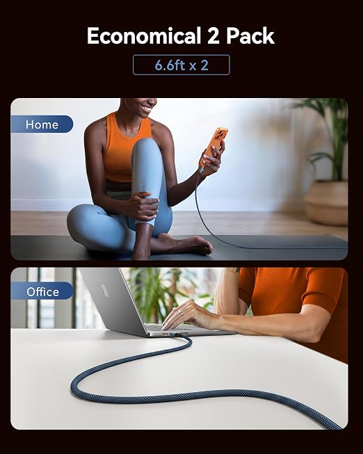 INIU 240W USB C to USB C Cable, [6.6ft+6.6ft] Fast Charging Type C, Blue | Nylon Braided, Fast Charging, LED Indicator, USB-C Data Transfer, for iPhone 17 16 Pro, MacBook Pro, iPad, Samsung S26 etc - Image 7