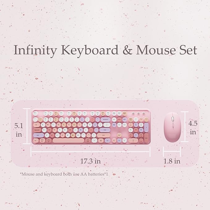 Colorful Wireless Keyboard and Mouse Combo Pink Colorful | Full-Sized Office Keyboard with Typewriter Flexible Keys, 2.4GHz Dropout-Free Connection, Optical Mouse for PC Laptop - Image 6