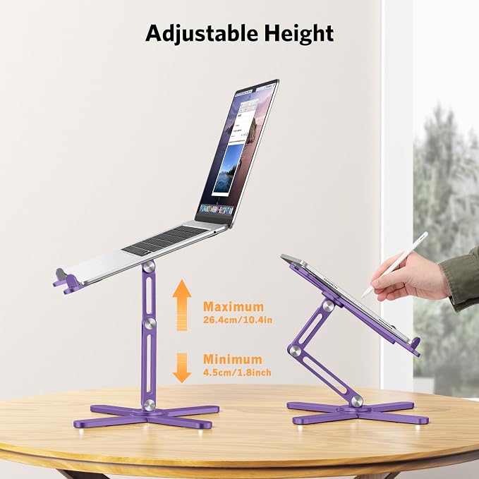 OMOTON LA10 360° Rotating Laptop Stand Riser Foldable for Desk, Purple | Aluminium Aolly, Adjustable Height Angles, Collaborative Work, Easy Storage, Fits Laptops up to 17", for MacBook Pro/Air HP - Image 7