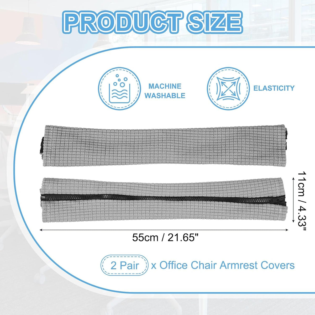 PATIKIL 22x4.3in Office Chair Armrest Covers with Zipper, 2Pair, Light Gray - Image 2