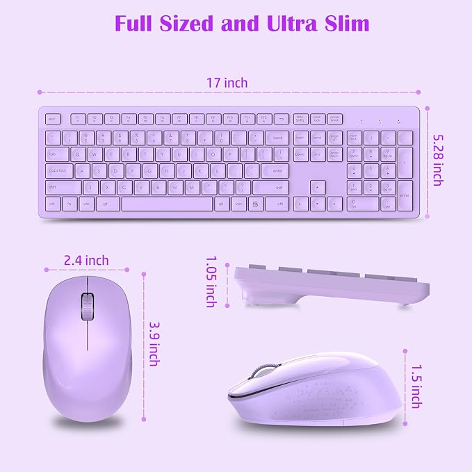 LeadsaiL Purple Wireless Keyboard and Mouse Combo, Full-Sized Ergonomic Computer Keyboard, 2.4GHz USB Cordless Keyboard Silent Mouse Set, 12 FN Shortcuts for Windows MacOS Laptop Computer - Image 6
