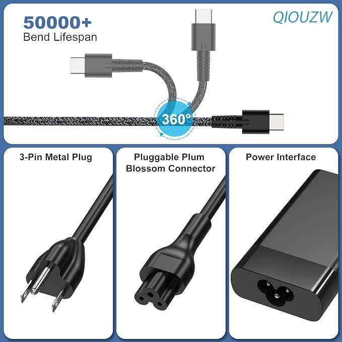 65W USB C Laptop Charger Compatible with HP Laptop Charger Spectre X360 Elitebook Envy Omnibook Elite Dragonfly Chromebook ProBook Zbook Type C Computer Charger AC Adapter Power Cord Supply - Image 3